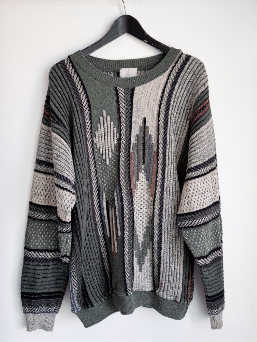 Vintage London Fog Coogi Style 3D Textured Knit Sweater Medium Eclectic Grandpa